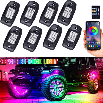 6000K 12VDC ब्लूटूथ रॉक लाइट्स, प्लास्टिक एलईडी RGB पॉड लाइट्स