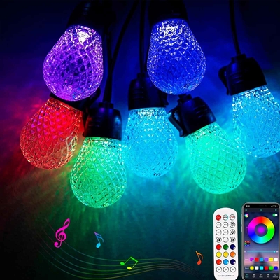 Dimmable 48ft RGB स्ट्रिंग लाइट वाटरप्रूफ DC12V 15 बल्ब ऐप कंट्रोल:
