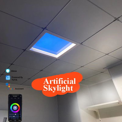 110V-240VAC इनपुट पावर रेंज एलईडी स्काईलाइट पैनल Tuya WiFi BT कंट्रोल और सीलिंग रिजर्व हाइट 350mm के साथ